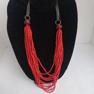 Vintage Red Bead and Leather Thong Necklace
